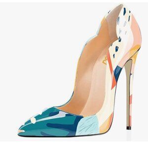 FSJ Blue Painting Pointed Toe High Heels Sexy Stiletto Pumps Office Lady Shoes